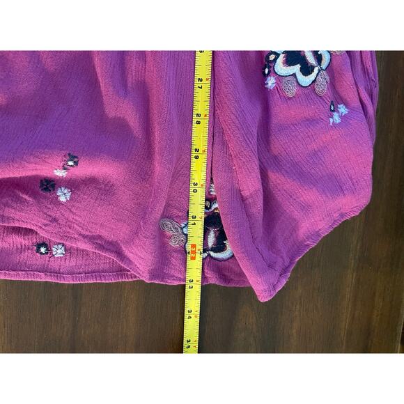 Free People Embroidered Dress Tunic Crinkled Cut Out Back Fushia Pink BOHO Small - Picture 7 of 12
